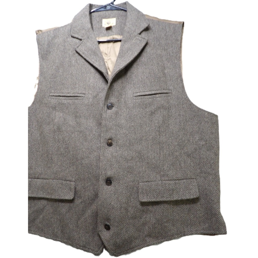 Trevero Wool Blend Herringbone Tweed Vest Men XL Brown Button Sport Coat Formal - Picture 7 of 16